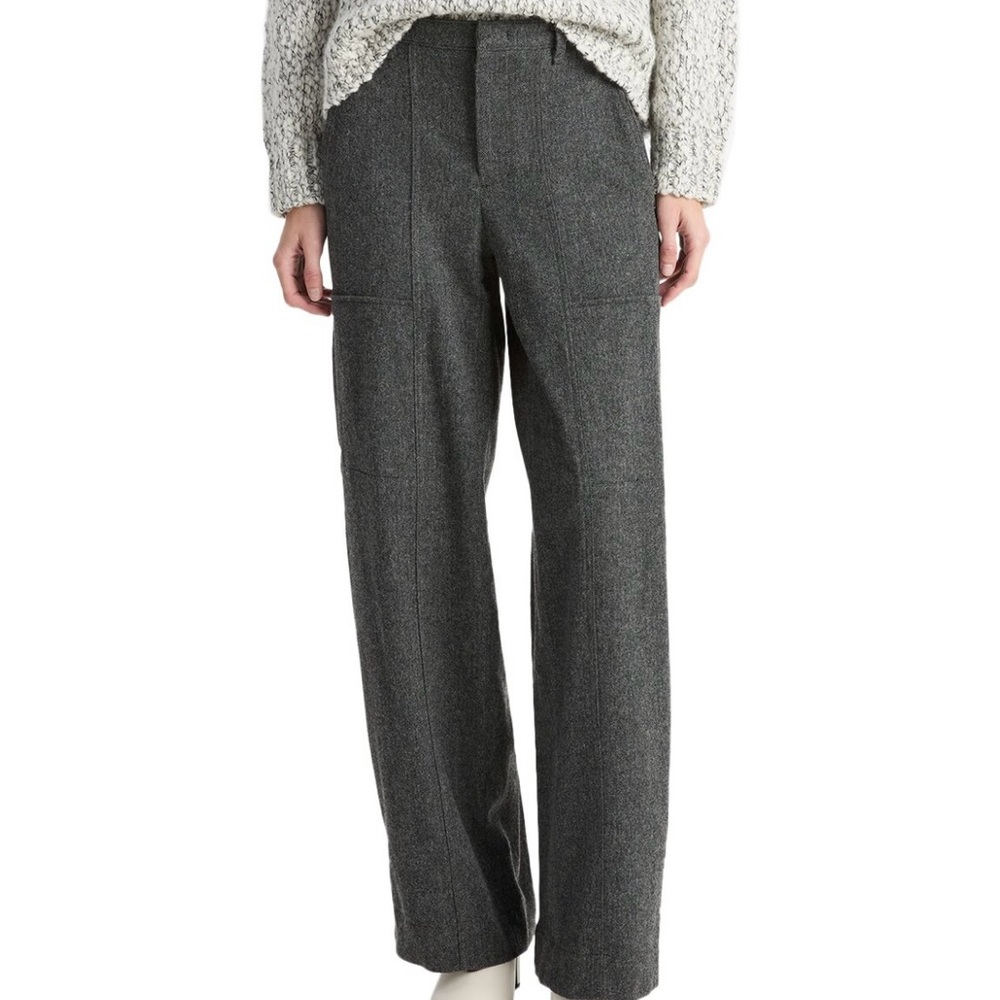 Vince Mid-Rise Brushed Herringbone Flannel Utility Wool-Blend Pant Gray